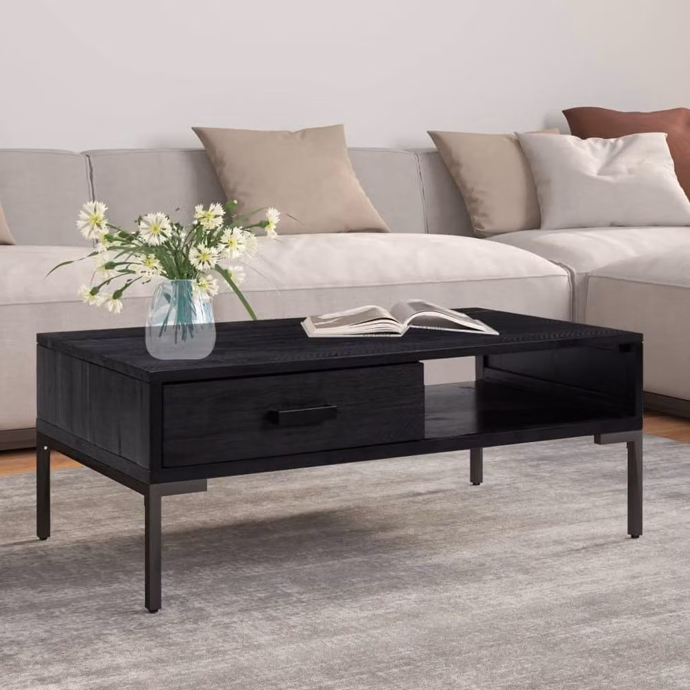 Berkfield Home Black Solid Pinewood Coffee Table, W: 90 cm, D: 50 cm, H: 35 cm – 2