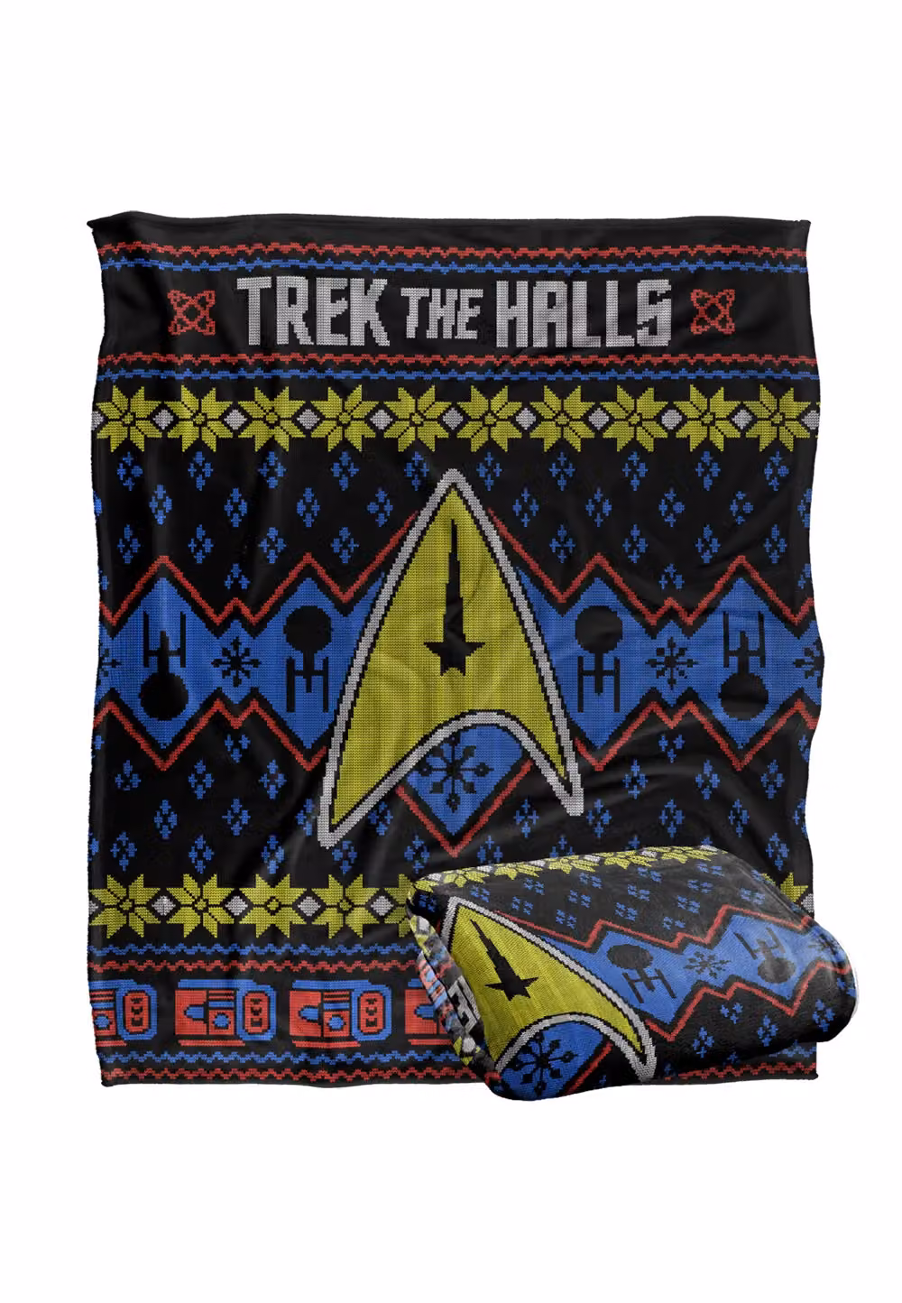 LOGOVISION Star Trek The Halls Ugly Christmas Sweater Super Soft Microfibre Fleece Throw Blanket, White, W/D/H: 152 x 127 cm – 7
