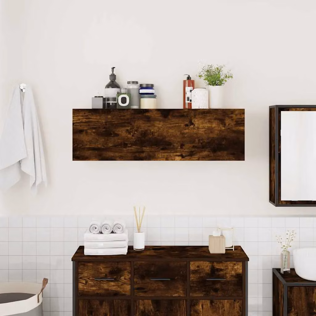 Berkfield Home Smoked Oak Bathroom Wall Cabinet, Brown, W: 100 cm, D: 25 cm, H: 30 cm – 3