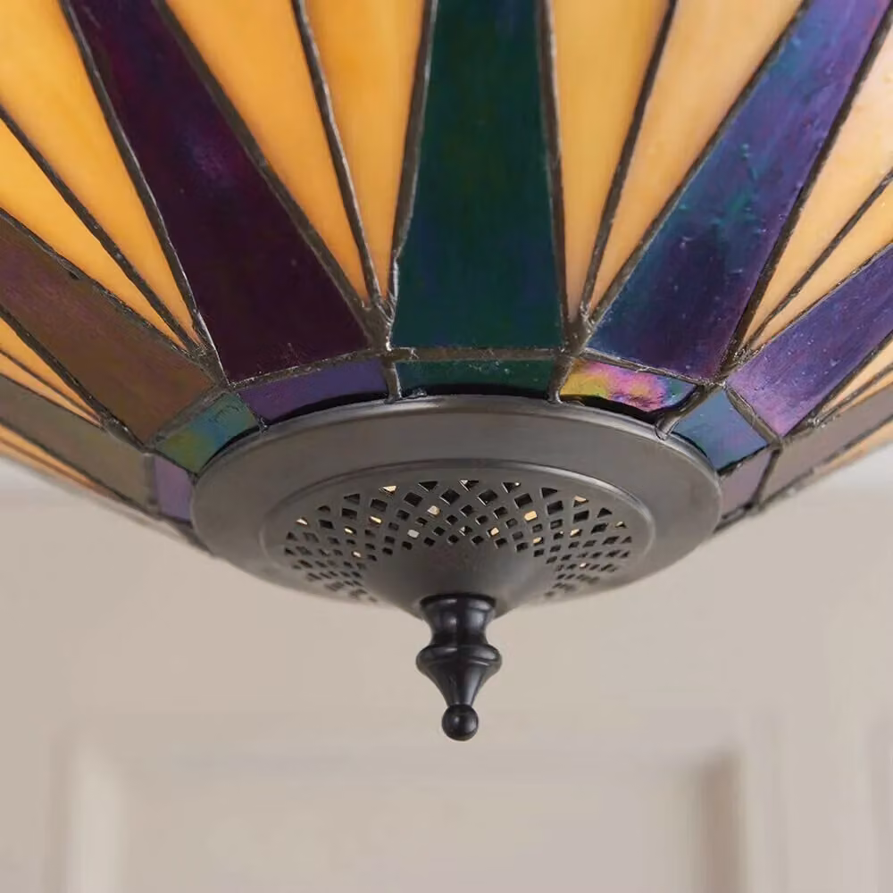 Loops Tiffany Glass Hanging Ceiling Pendant Light in Dark Bronze with 3 Clear Glass Shades – 4