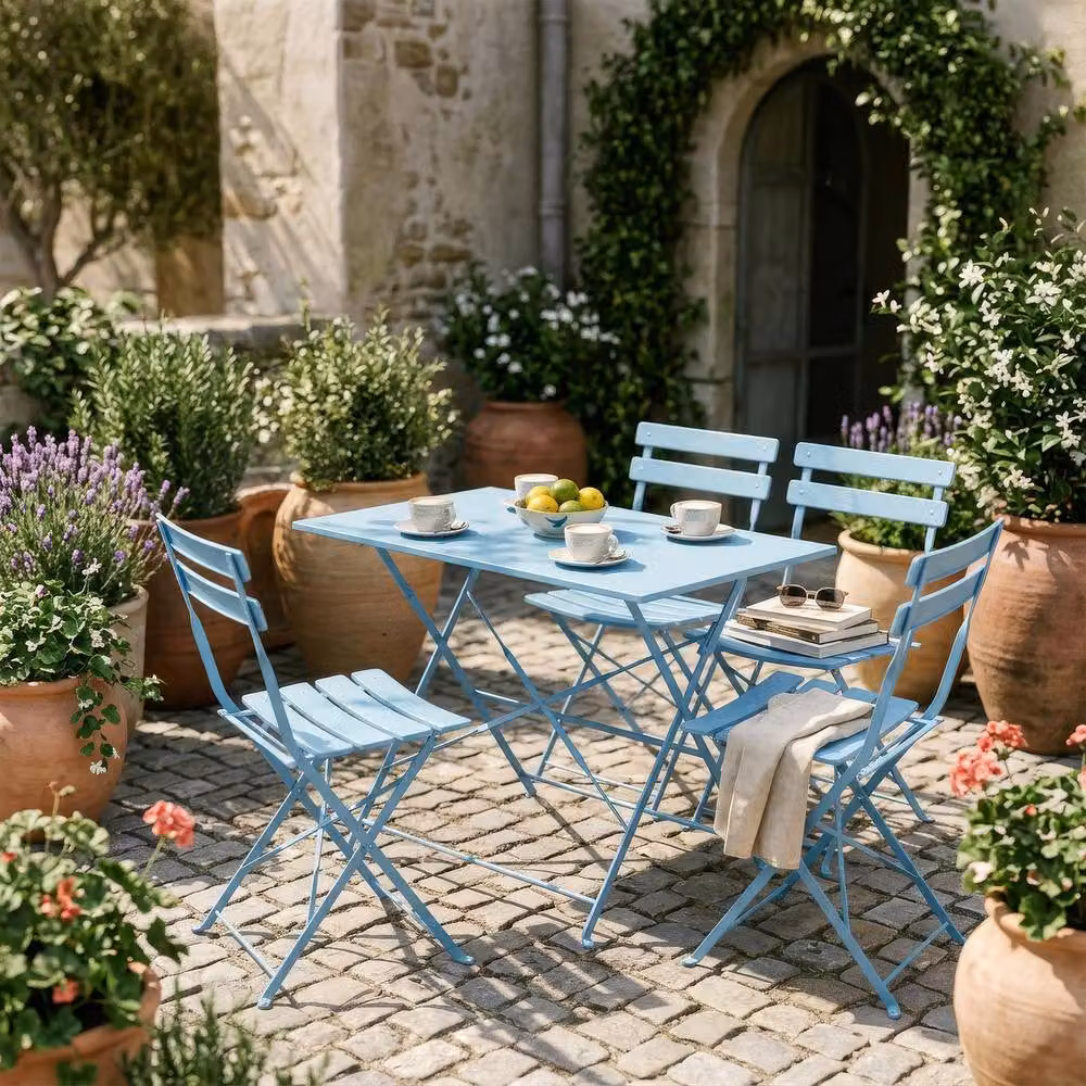 Harbour Housewares 5 Piece Sussex Folding Patio Bistro Set in Blue – 2