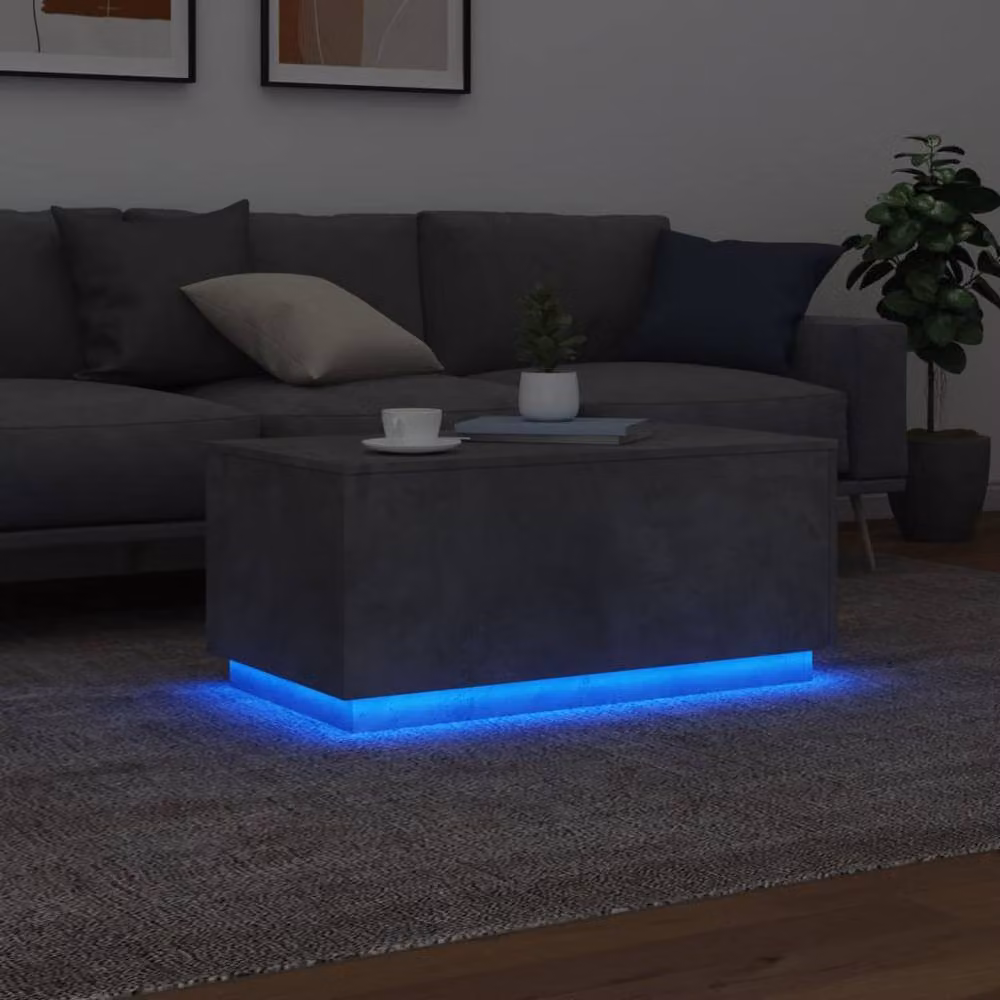 Berkfield Home Modern Rectangular Coffee Table with LED Lights in Concrete Grey, W/D/H: 90 x 50 x 40 cm – 3