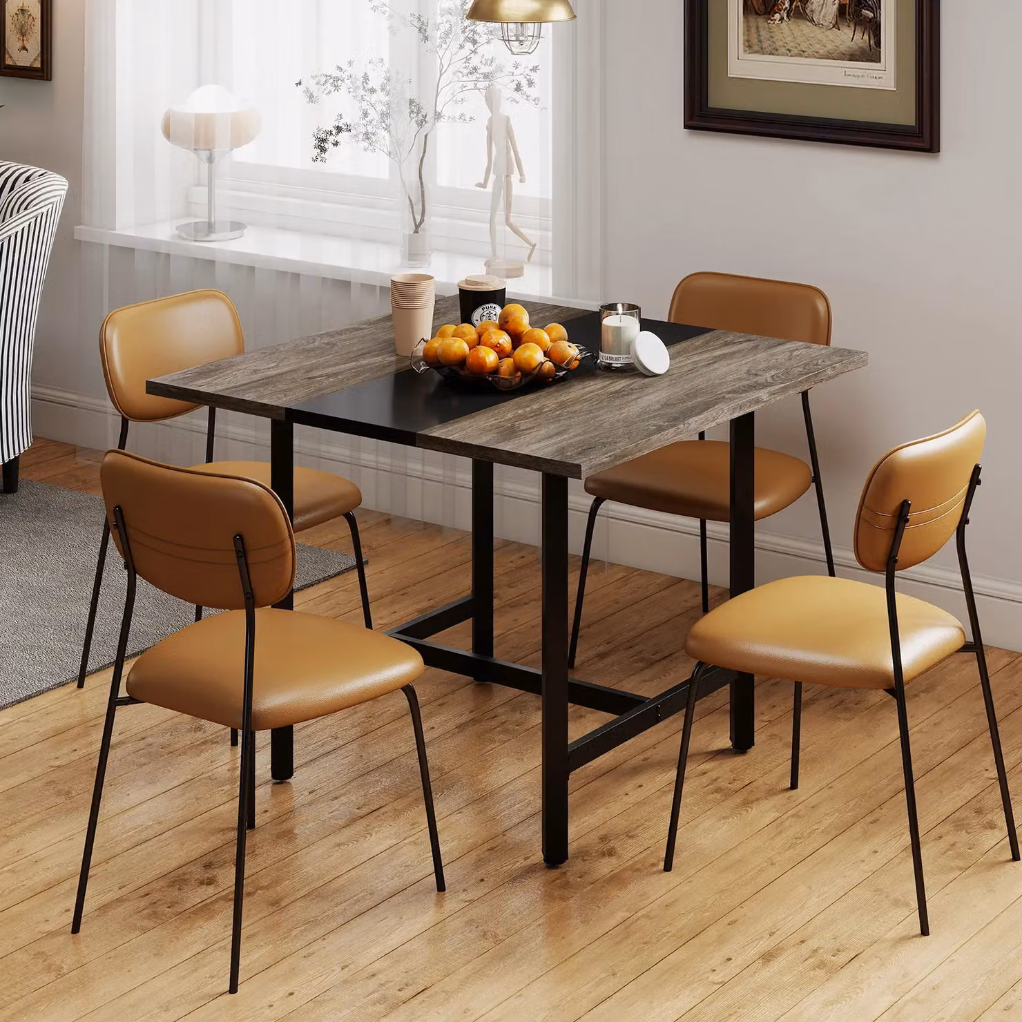 Costway Square Conference Table in Grey and Black, W/D/H: 100 x 100 x 90 cm – 5