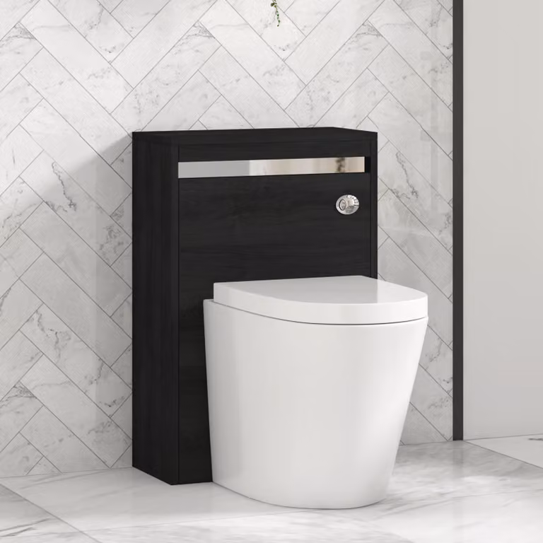Royal Bathrooms Orion 540mm Hale Black BTW WC Unit with Cesar Rimless Ceramic Toilet Pan, Seat and Cistern with Chrome Accent Trim