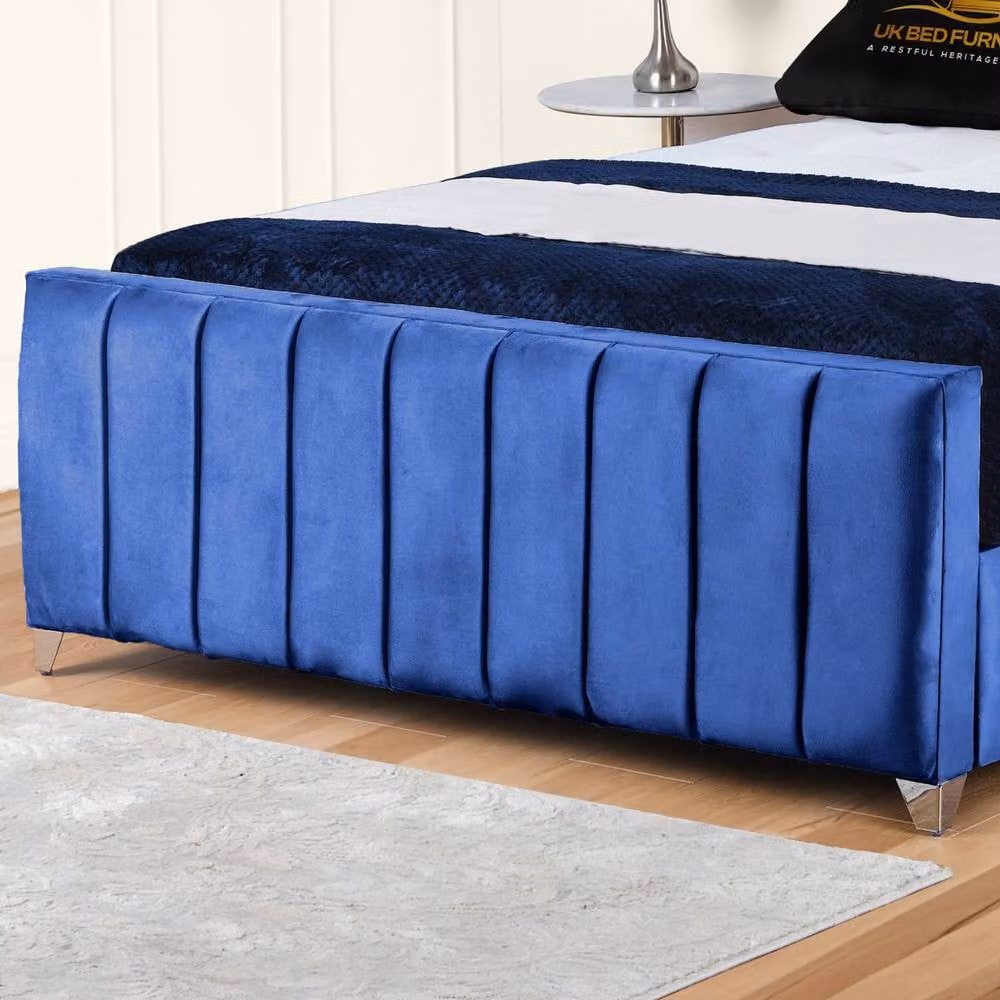 UK Bed Furniture Lisburn Blue Velvet Upholstered Slatted Base Bed, W/D/H: 140 x 200 cm – 3