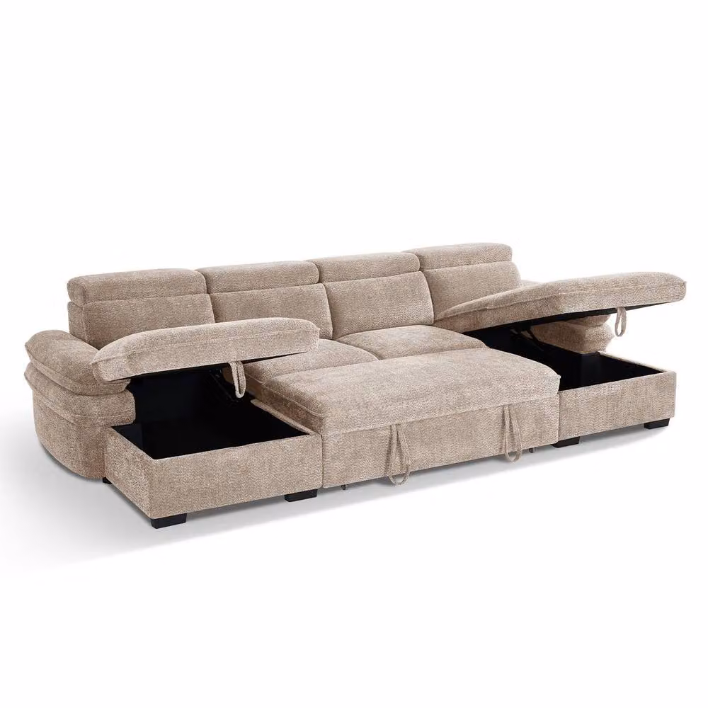 Furnishings For Less UK Blake U-Shaped 5 Seater Fabric Corner Sofa Bed in Beige – 2