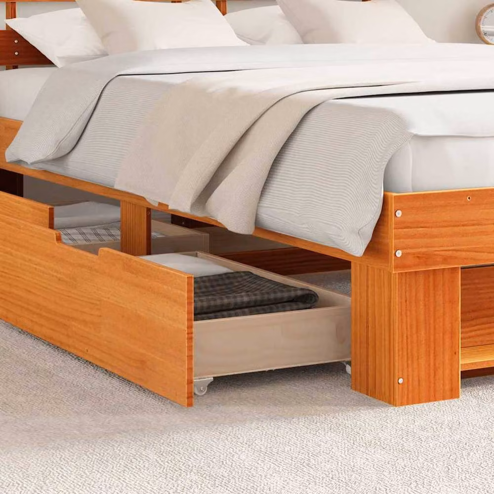 Berkfield Home Modern Solid Wood Bed with Headboard and Drawers, Wax Brown, 160 x 200 cm – 2