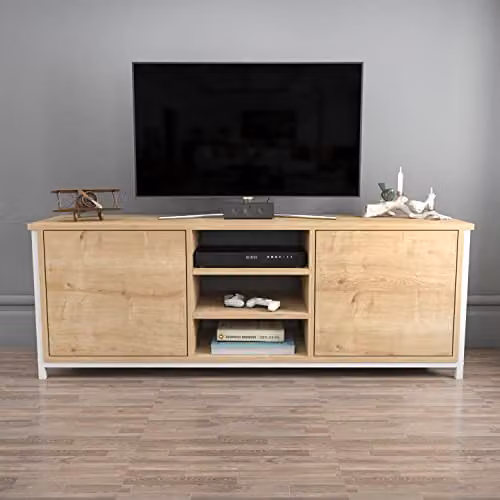 DECOROTIKA Otis Modern TV Unit in White, Gold and Anthracite, W: 140 cm, D: 35 cm, H: 51 cm – 2