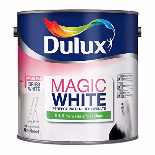 Dulux Magic White Silk Emulsion Paint for Walls and Ceilings, White, 2.5 l – 2