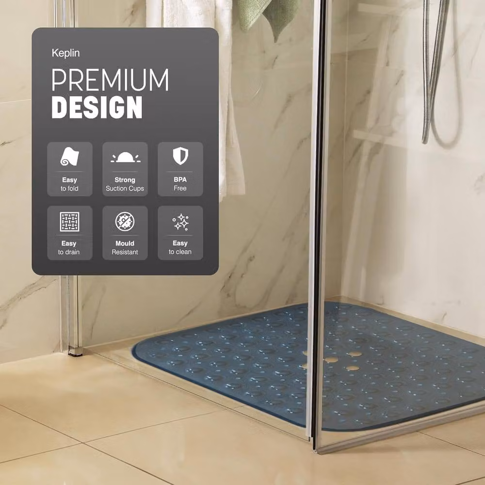 Keplin Non-Slip Square Bath Mat in Blue, W/D: 54 x 54 cm – 3