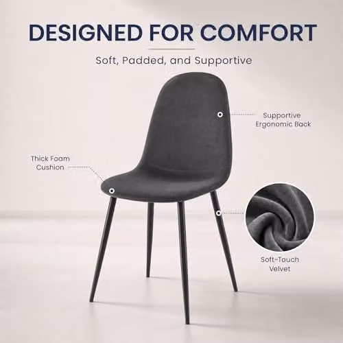 Bravich LTD Ron Grey Velvet Dining Chair with Metal Legs – 6