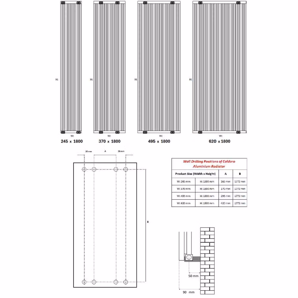 Bathroom Kingdom Caldaro Anthracite Designer Flat Panel Vertical Radiator, Grey, H 180 cm x W 49.5 cm – 2
