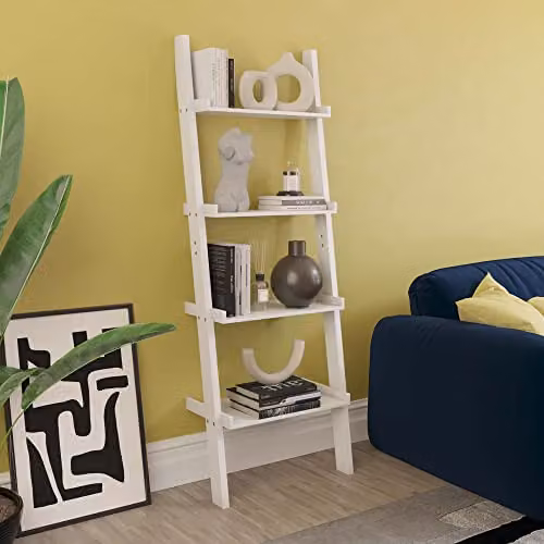 Vida Designs York 4 Tier Ladder Bookcase in White, H 154 x W 56 x D 29 cm – 2