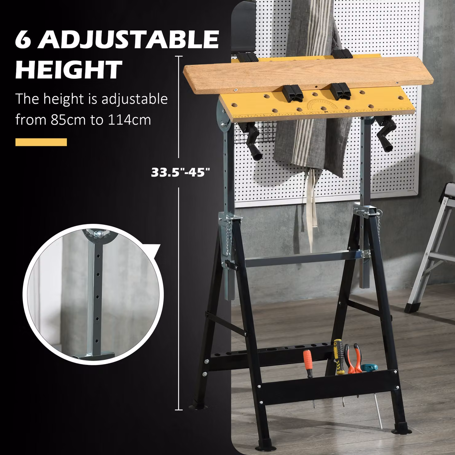 HOMCOM Portable Folding Workbench with Adjustable Height and Angle, Beige – 4