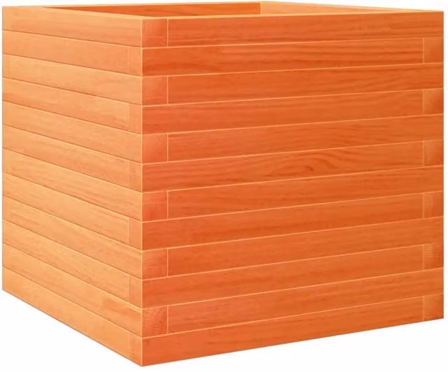 Berkfield Home Garden Wood Planter Tub in Brown and Orange, W: 50 cm, D: 50 cm, H: 45.5 cm – 1