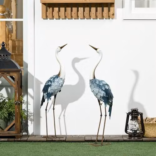 Outsunny Multi-Colour Steel Crane Garden Ornaments, Set of 2 – 2