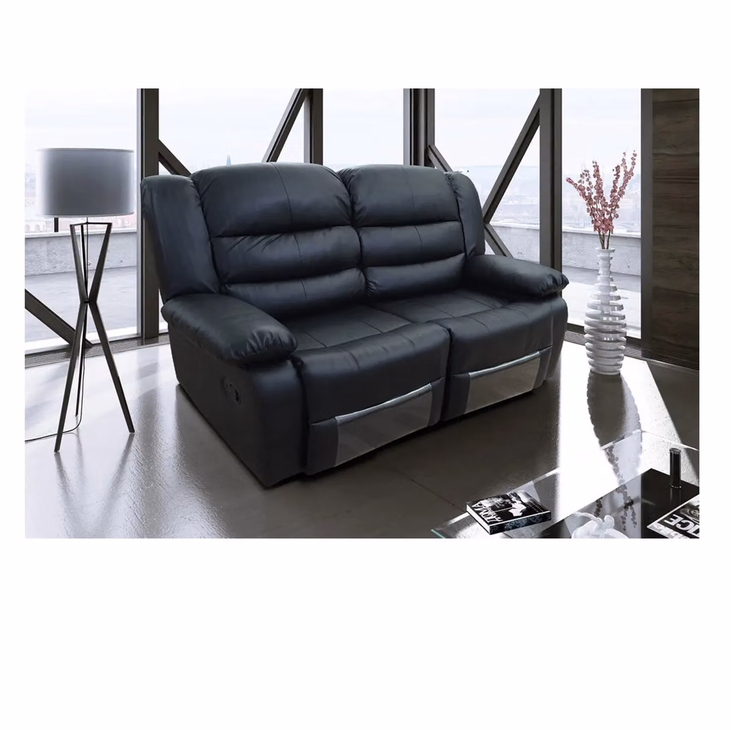 Snugg Furniture UK Limited Roman 2 Seater Leather Recliner Sofa in Black – 2