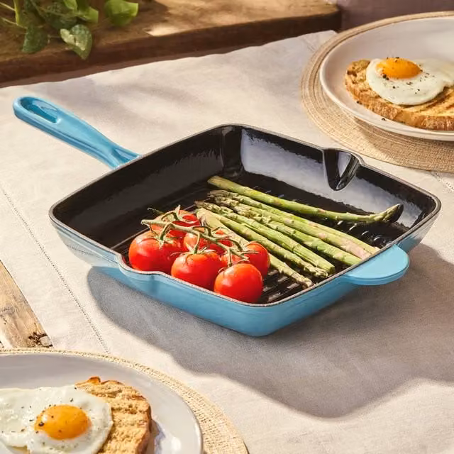 Cooks Professional 26cm Square Enamelled Cast Iron Grill Pan in Petrol