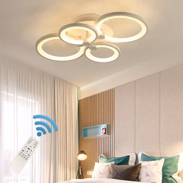 NIVOR 36W Dimmable LED Ceiling Light with Remote Control, 4 Ring Modern Flush Mount Chandelier in White – 1