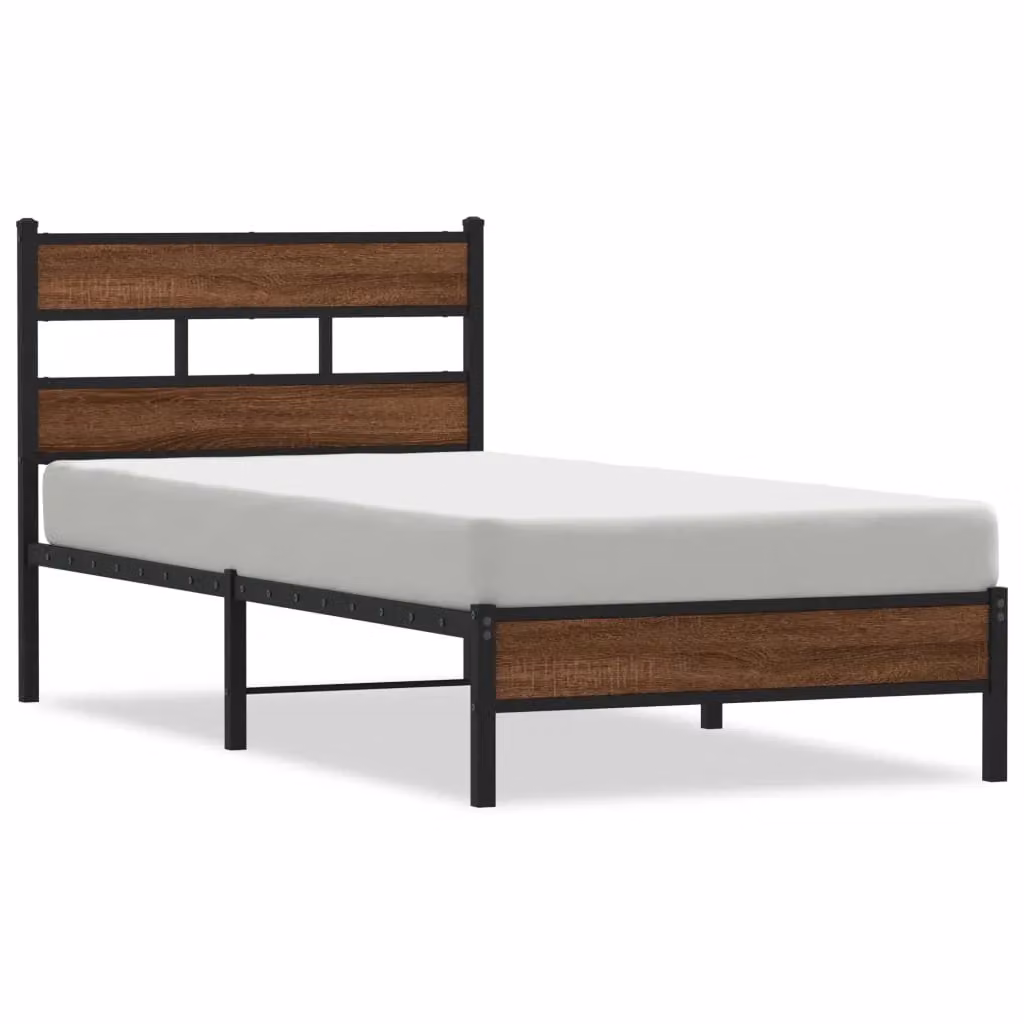 Berkfield Home Single Bed Frame in Brown Oak, W/D/H: 90 x 190 cm – 2