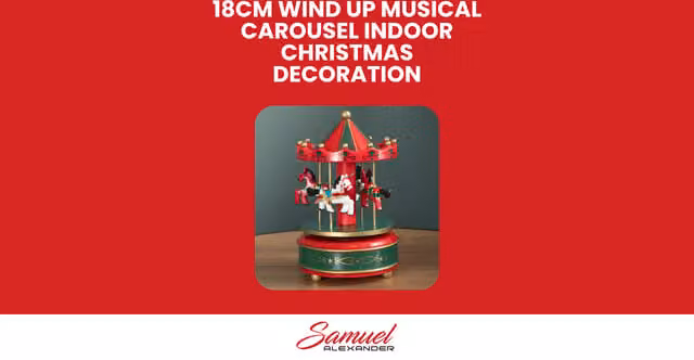 Samuel Alexander Wind Up Musical Christmas Carousel Tabletop Decoration in Red, Green and Gold, Height: 18 cm – 1