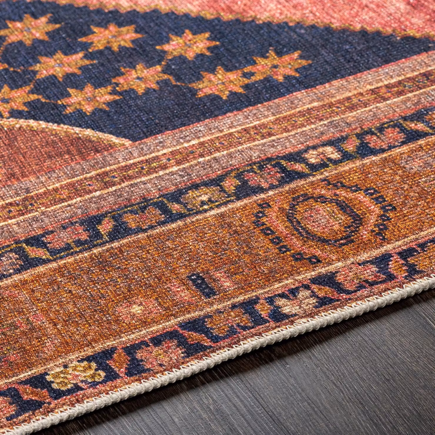 Livabliss Amelie Washable Vintage Boho Living and Dining Rug in Coral, W: 200 cm, D: 275 cm – 3