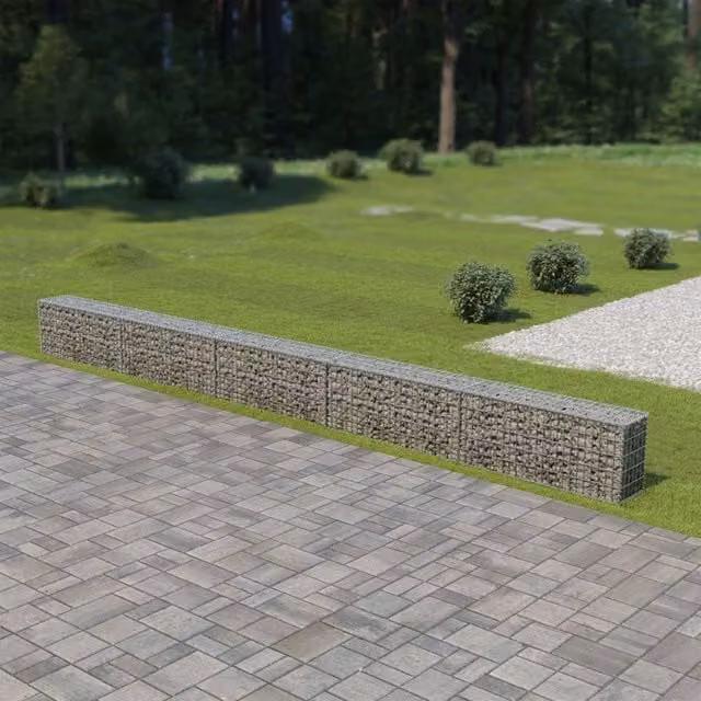 Berkfield Home Galvanised Steel Gabion Wall with Covers in Silver, W: 600 cm, D: 30 cm, H: 50 cm – 1
