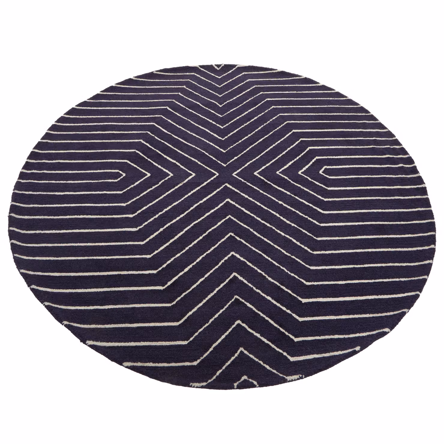 Orsina Round Blue and White Hand Tufted Wool and Cotton Geometric Rug, Diameter: 100 cm – 2
