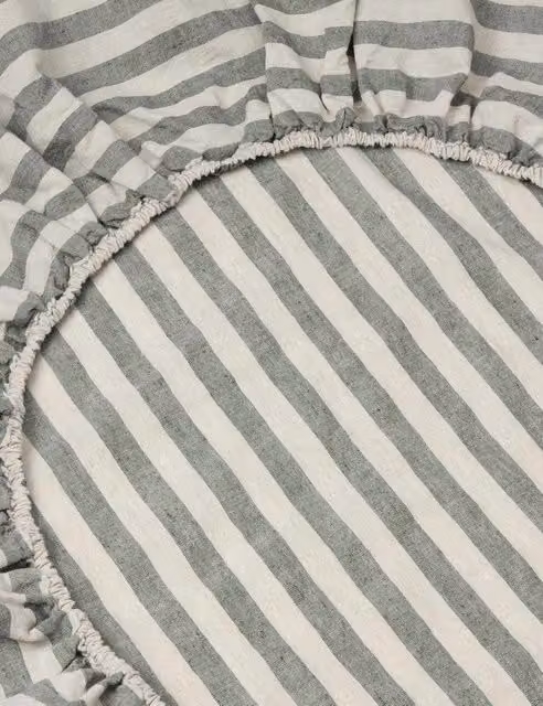 Piglet In Bed Pembroke Stripe Linen Rich Fitted Sheet, Grey Mix, 200 x 200 cm