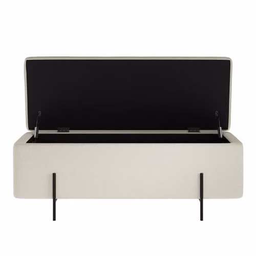 Lemon Pavilion Furniture Lola Storage Ottoman in Ivory Bouclé with Matt Black Metal Legs, W116 x D45 x H45 cm – 3
