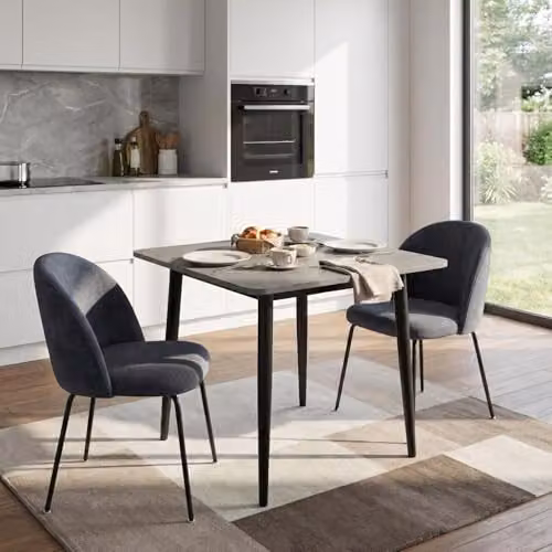 FWStyle Nova Grey Marble Effect Square Sintered Stone Dining Table with Black Metal Legs W/D/H: 70 x 70 x 74 cm – 4