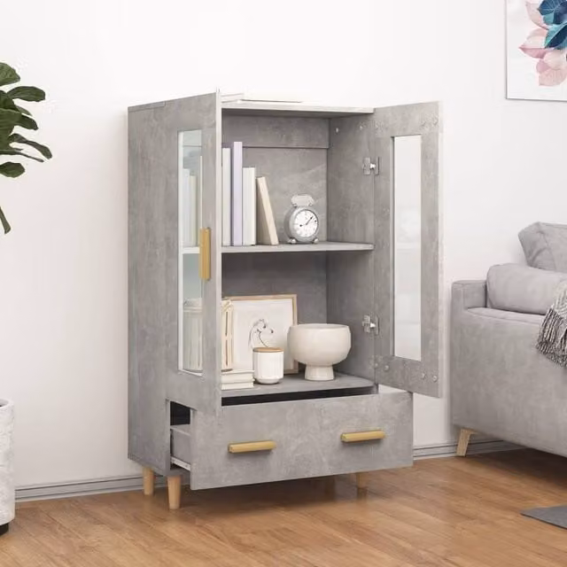 Berkfield Home Modern Highboard in Concrete Grey with Glass Doors and Drawers, W/D/H: 70 x 31 x 115 cm – 1
