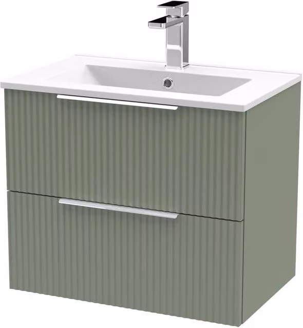 Balterley Tixall Fluted 2 Drawer Wall Hung Vanity Basin Unit, Satin Green, Width: 60 cm