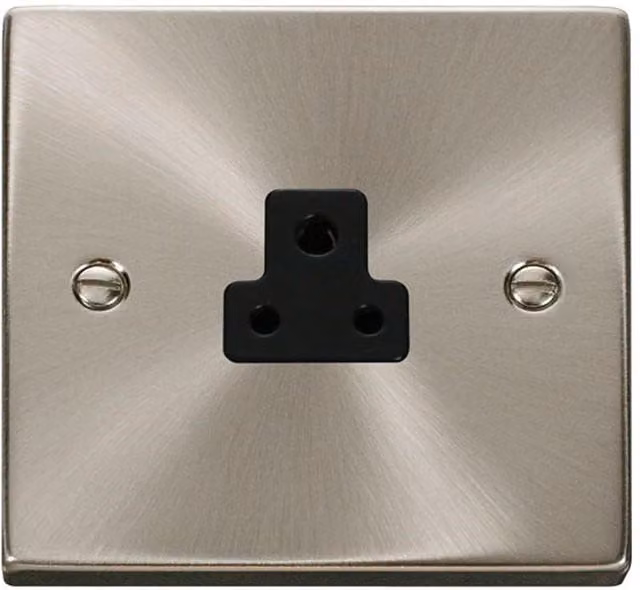 SE Home 1 Gang 2A Round Pin Socket in Satin Brushed Chrome and Metallic Silver