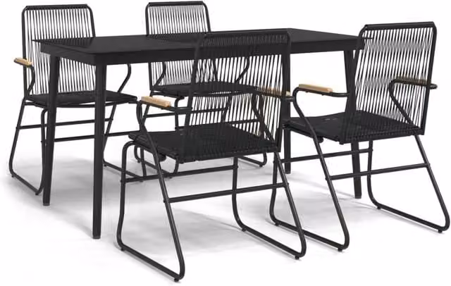 Berkfield Home 5 Piece Black PVC Rattan Garden Dining Set with Glass Top Rectangular Table