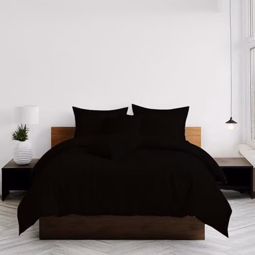 Home Sweet Home UK Plain Dyed Polycotton Duvet Cover and Pillowcase Set, Black, Super King, Duvet Cover 200 x 200 cm, Pillowcase 48 x 74 cm – 3