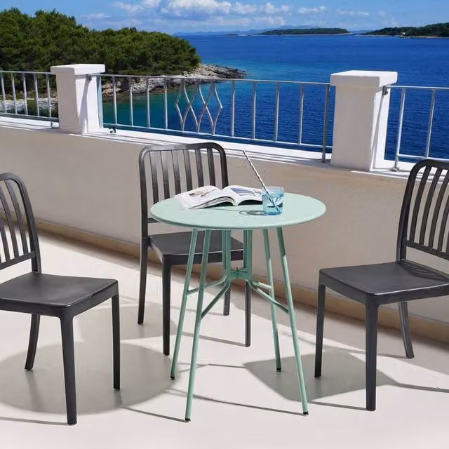 Wyld and Coco Round Metal Garden Table in Light Green, Diameter: 64 cm