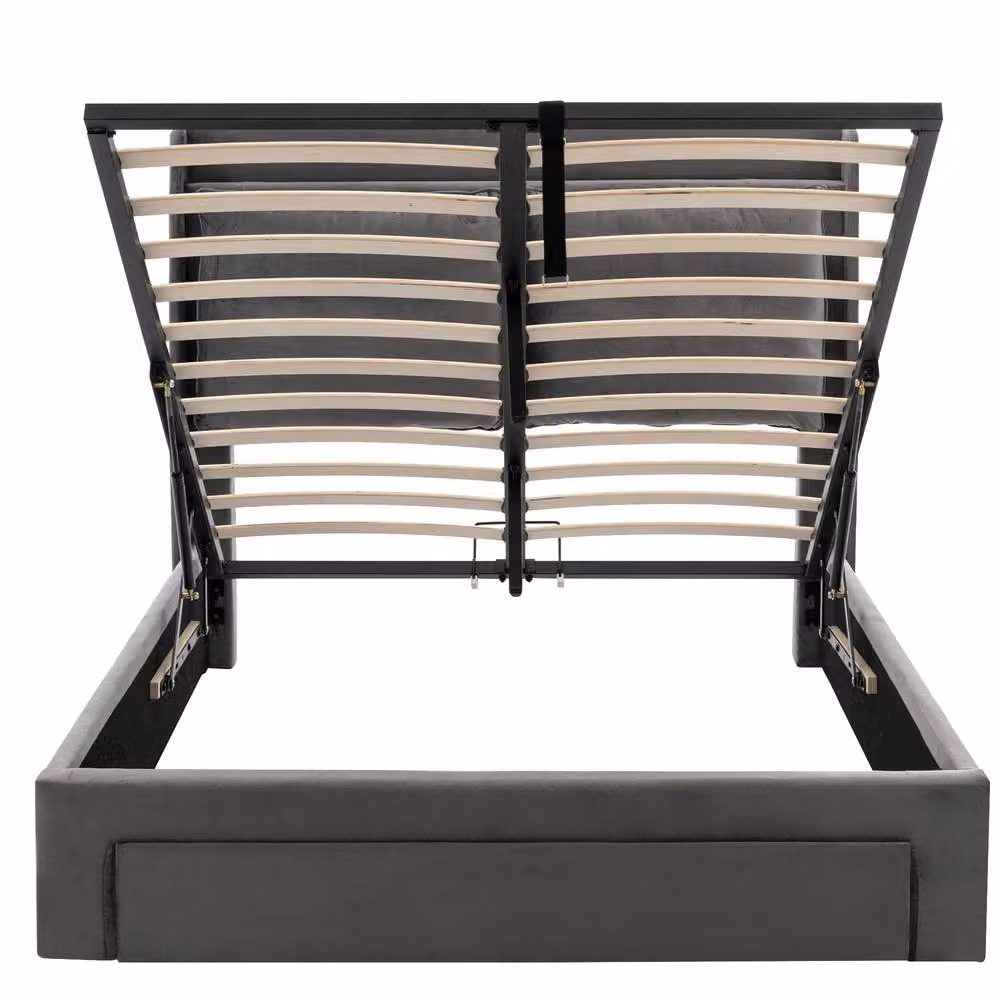 Merax King Size Velvet LED Ottoman Storage Bed with Cushion Headboard in Grey, W/D/H: 150 x 200 cm – 9