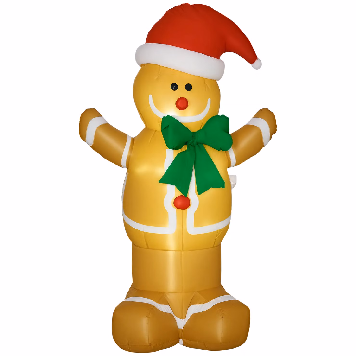HOMCOM 6ft Inflatable Gingerbread Man with Santa Hat and LED Lights, Orange and Multicolour Outdoor Christmas Decoration – 2