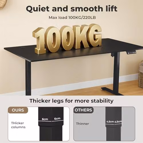 Levede Electric Height Adjustable Standing Desk with 4 Memory Smart Panel and Splice Board, Black, W: 160 cm, D: 80 cm – 3