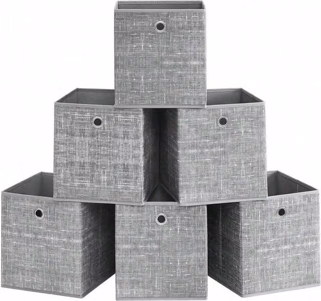 Havendro Set of 6 Foldable Fabric and Cardboard Square Storage Boxes in Grey