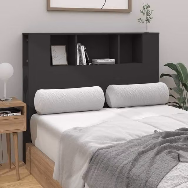 Berkfield Home Modern Headboard Cabinet with Integrated Bedside Shelf, Black, W: 120 cm, D: 18.5 cm, H: 104.5 cm