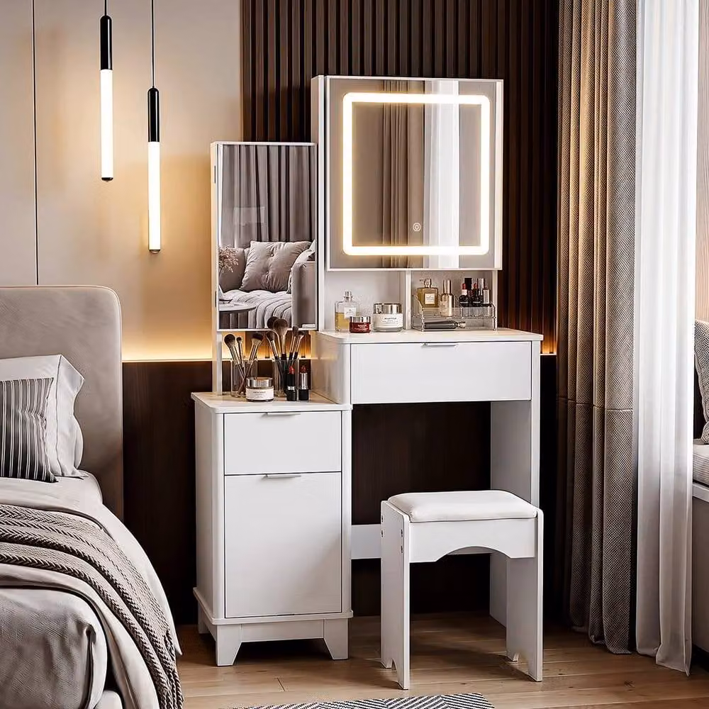 PAWNORA Modern White Dressing Table with Drawers – 2