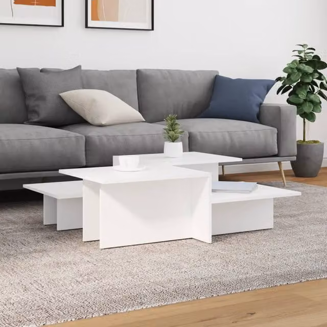 Berkfield Home Set of 2 White Modern Square Coffee Tables with Nested Tops – 1