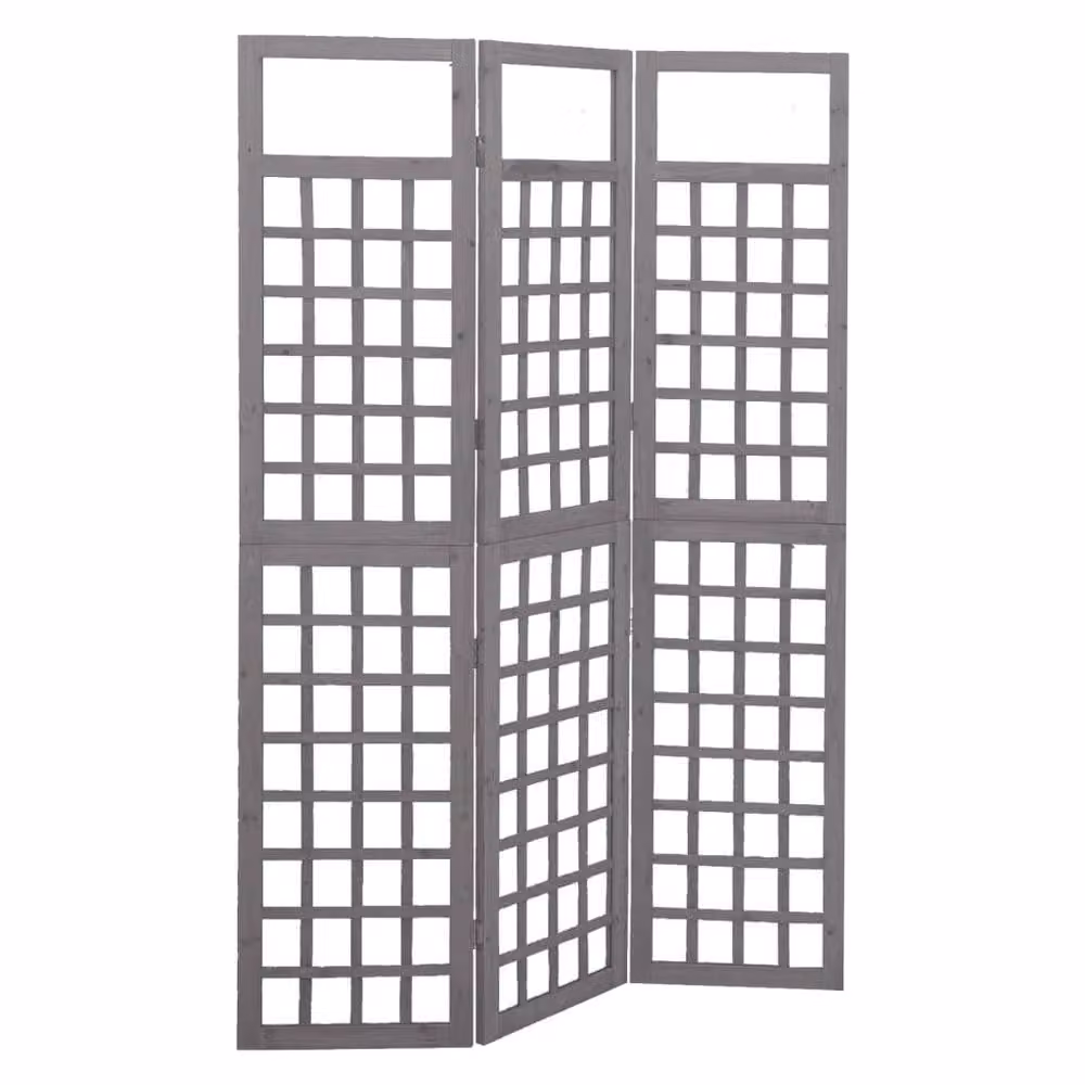 Berkfield Home 3-Panel Trellis Room Divider in Grey Solid Wood, W/H: 121 x 180 cm – 2