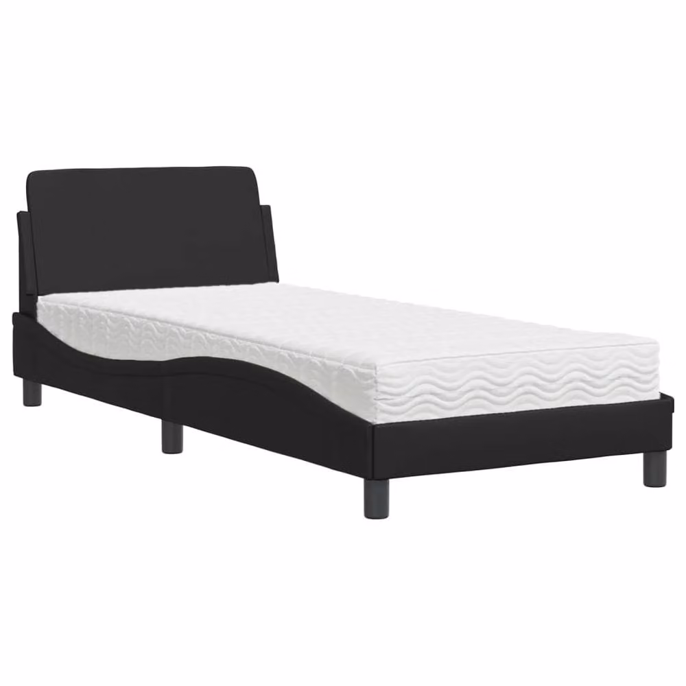 Berkfield Home Single Bed with Mattress in Black Faux Leather, W/D/H: 90 x 200 cm – 2