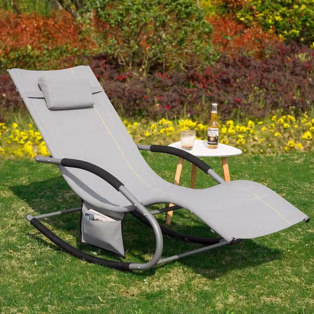 SoBuy Rocking Sun Lounger with Adjustable Headrest and Armrests in Grey and Black