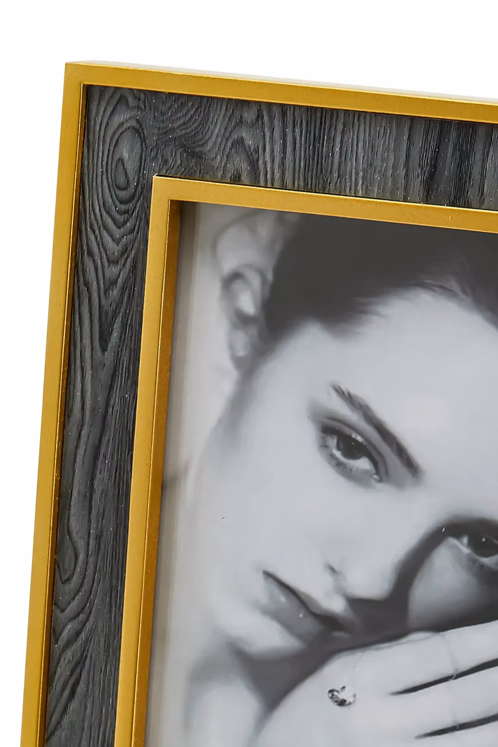 Living and Home Rectangular Wood and Metal Tabletop Photo Frame in Grey and Gold, 5x7 in – 4