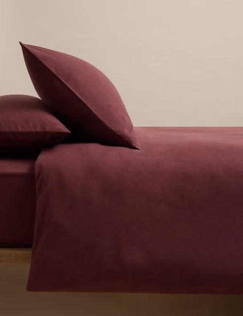 M&S Pure Cotton Brushed Flannel Bedding Set, Red, W: 140 cm, L: 200 cm