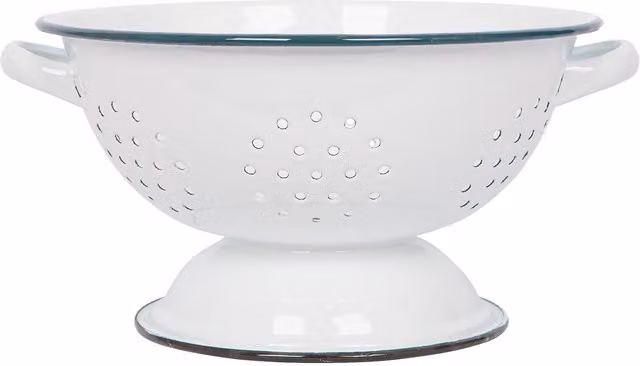 Argon Tableware White and Green Enamel Metal Colander with Handles, Diameter: 23.5 cm